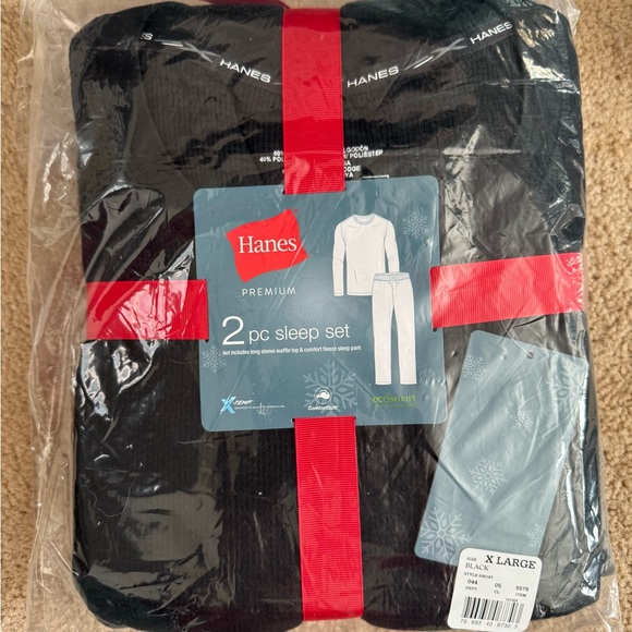 Hanes 2pc Sleep Set Mens Extra Large Black Gray Plaid Pajamas Waffle Fleece New - Picture 2 of 4
